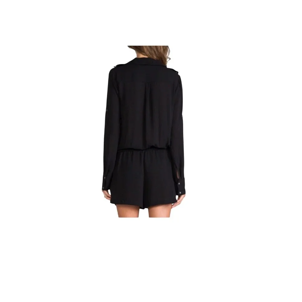 BCBGMAXAZRIA Black Utility‎ Romper Button Down Drawstring Waist Career Casual